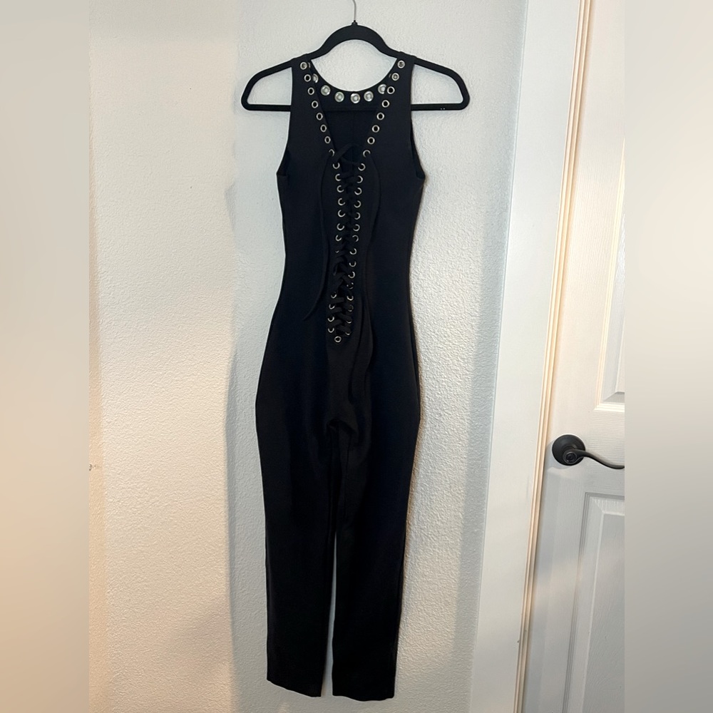 J. Valentine Black lace up front Catsuit/jumpsuit Size Large